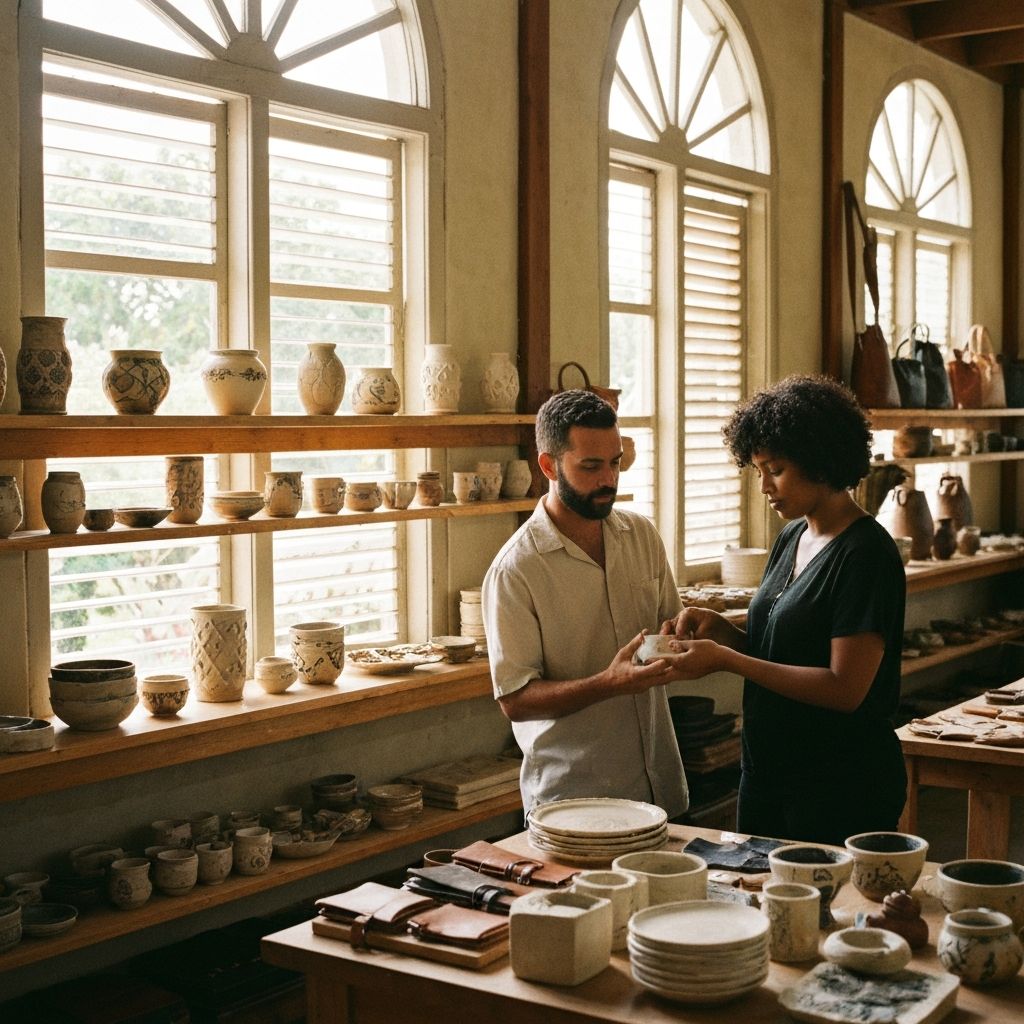 Two people in minimal concrete interior with golden hour light